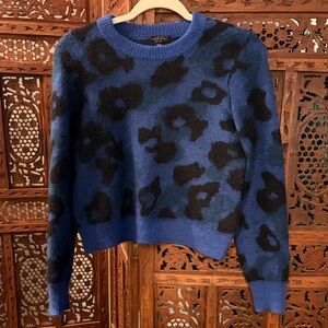 rag & bone Blue and Black Leopard Crewneck Sweater
